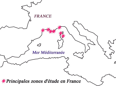 Principales zones d'étude en France